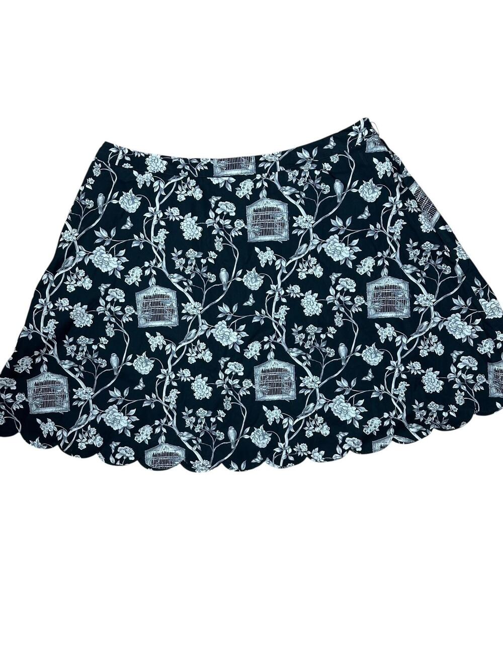 Talbots Skirt Womens 20WP Black White Floral Bird Cage Scalloped Office Romantic